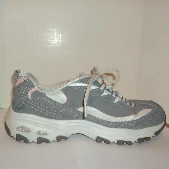 Skechers D' Lite Women's Size 12 Athletic Sneakers Shoes Lace Up Gray White - Picture 7 of 10